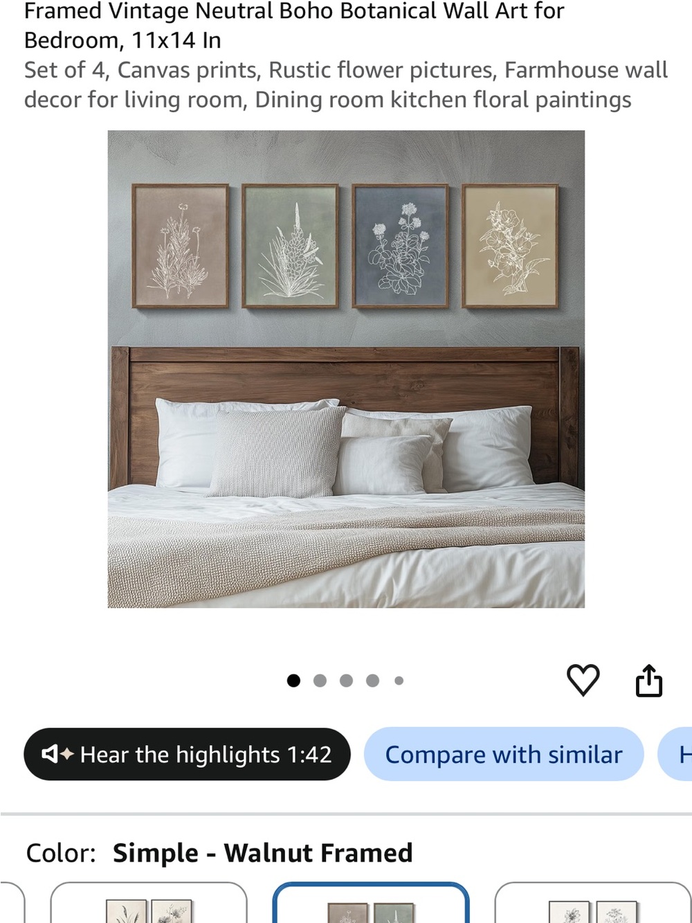 Neutral Boho Botanical Framed Wall Art - Simple Walnut Framed
